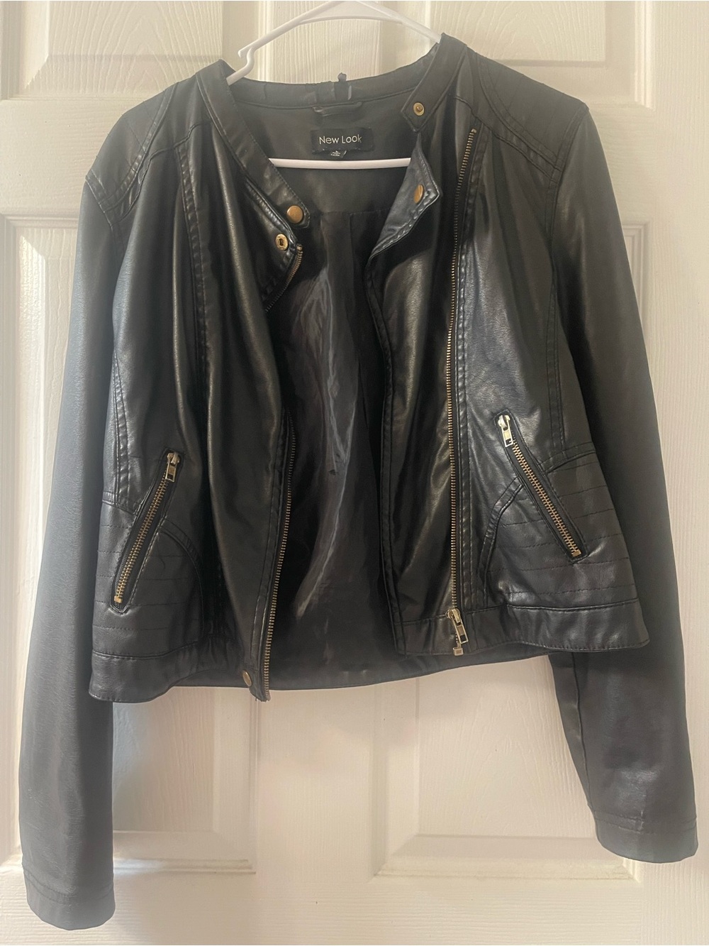 New Look Black Faux Leather Moto Jacket with Gold Hardware